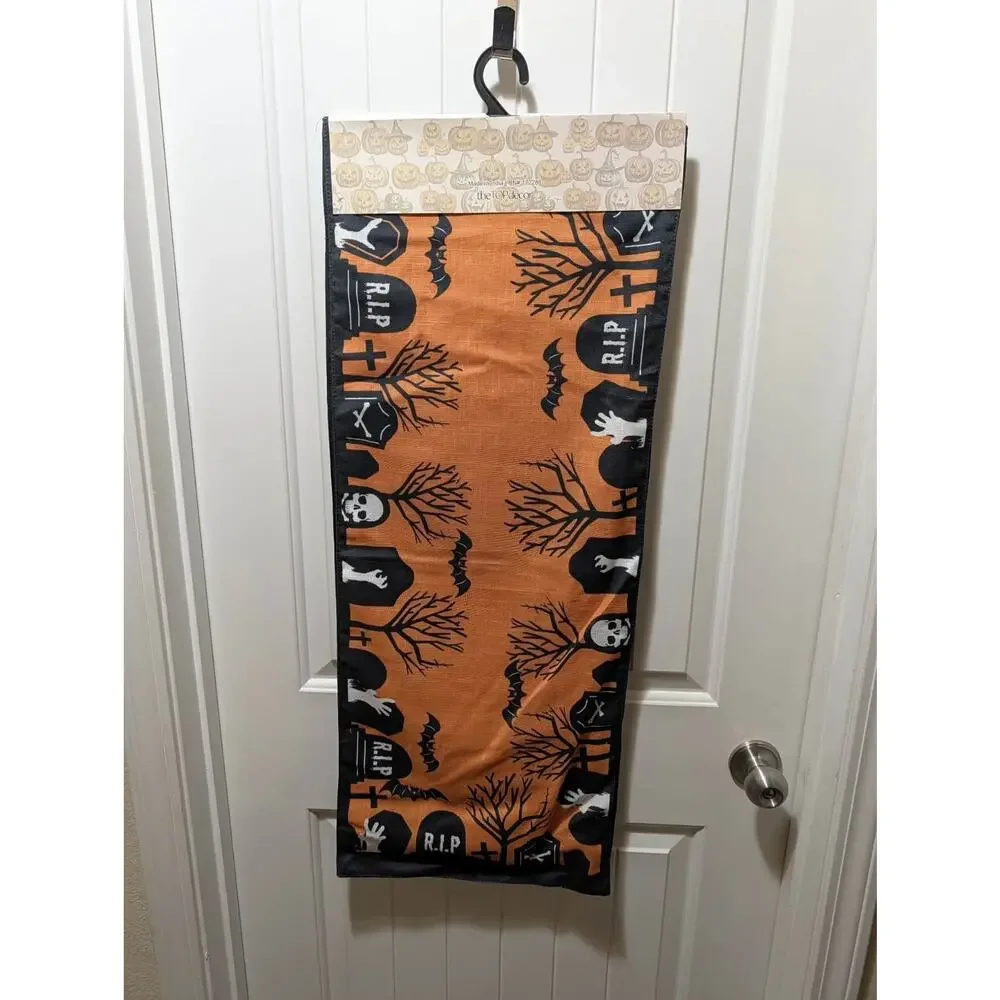 NEW! The Spooky Cottage Halloween Table Runner Orange Black Graveyard Silhouette